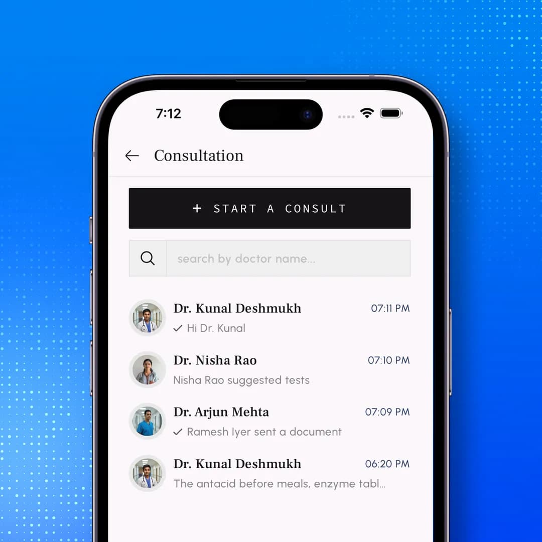 Doctor consultation list shown inside the Second Aid mobile app